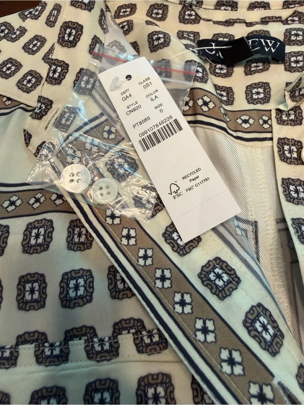 NEW J. Crew Tie-waist shirt-dress in foulard print size 0 CN920